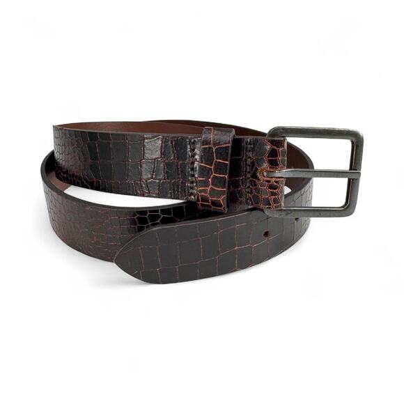Unbranded Large Women's Brown Leather Crocodile Texture Embossed Fashion Belt - Picture 1 of 6
